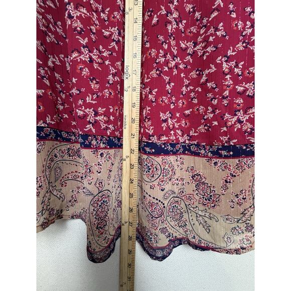 St. John's Bay Women's Blouse Plus Sz 2X Red Shiney Stripes Floral Flowy - Picture 14 of 15